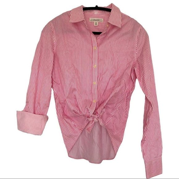 Banana Republic pink/white micro stripe long sleeve button down casual top NWOT - Picture 1 of 5